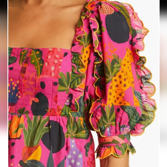 Farm Rio Pop Leopards Blouse Size Small NWT Valentine's Spring Beach Vacay - Picture 12 of 16